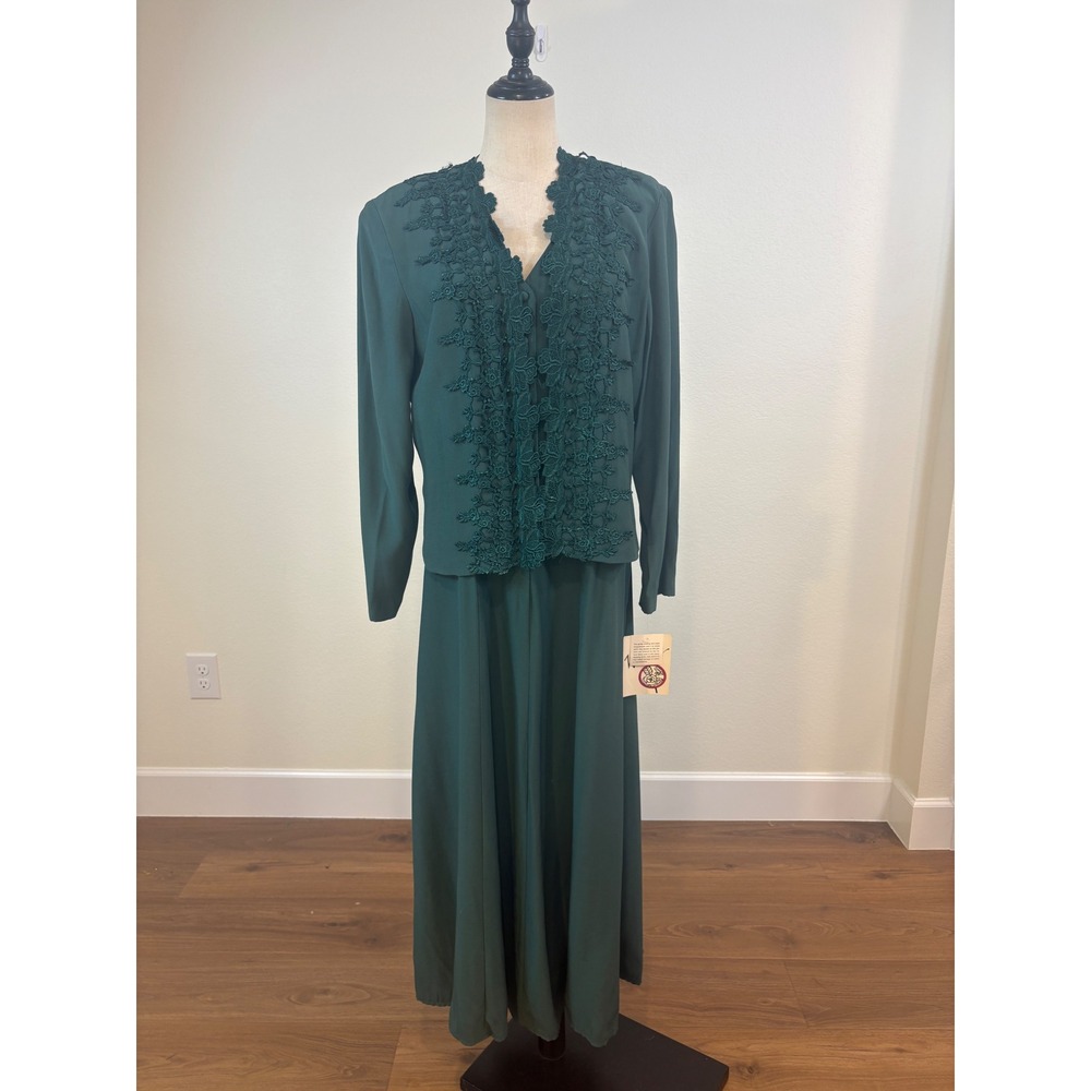 NWT Vtg 90s Wild‎ Rose Dress Jacket 16 Green Lace Maxi Forest fairy whimsigoth